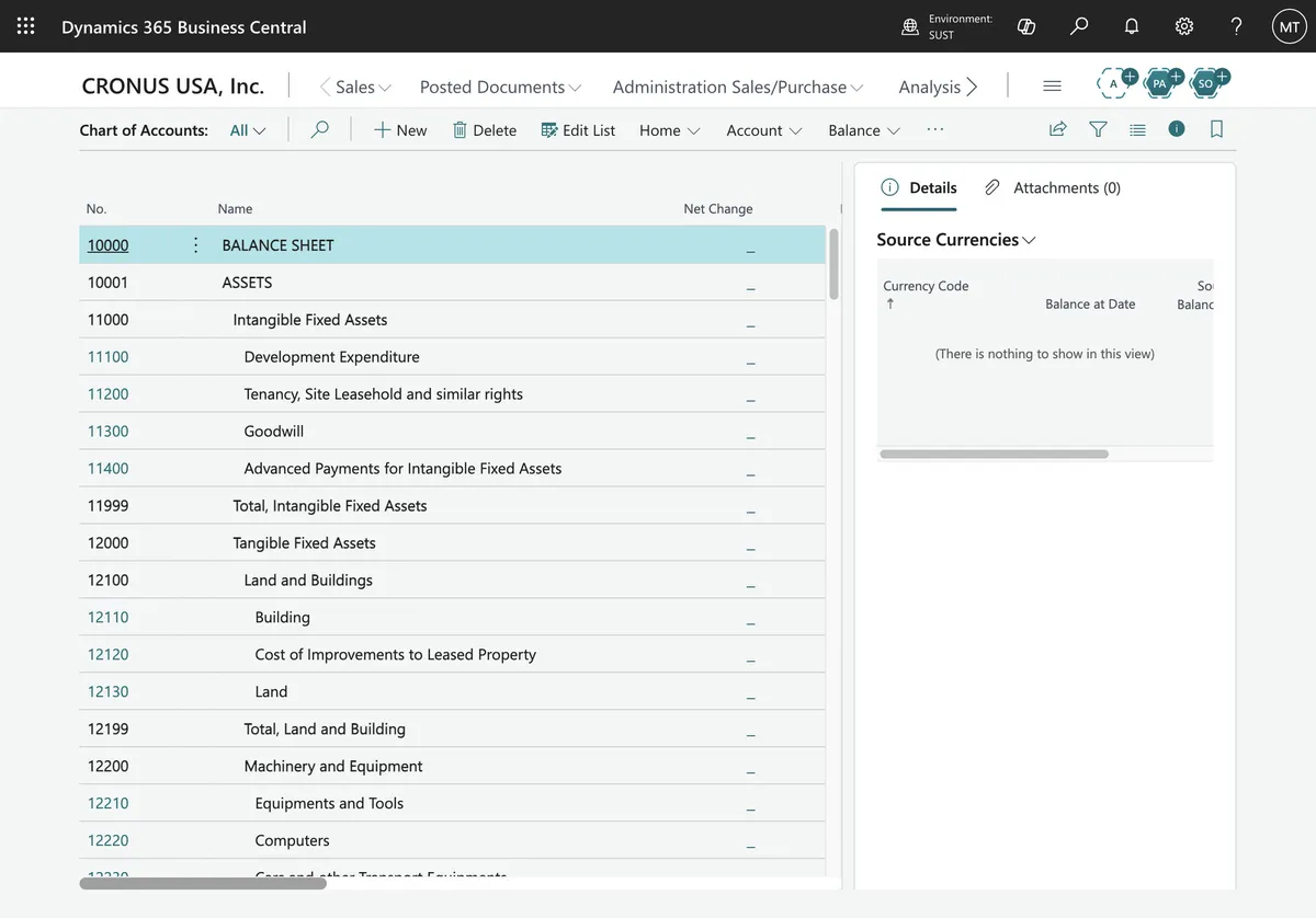 Chart of Accounts in Business Central